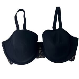 Wacoal 36G All Dressed Up Underwire T-Shirt Bra Seamless Black Lace Trim